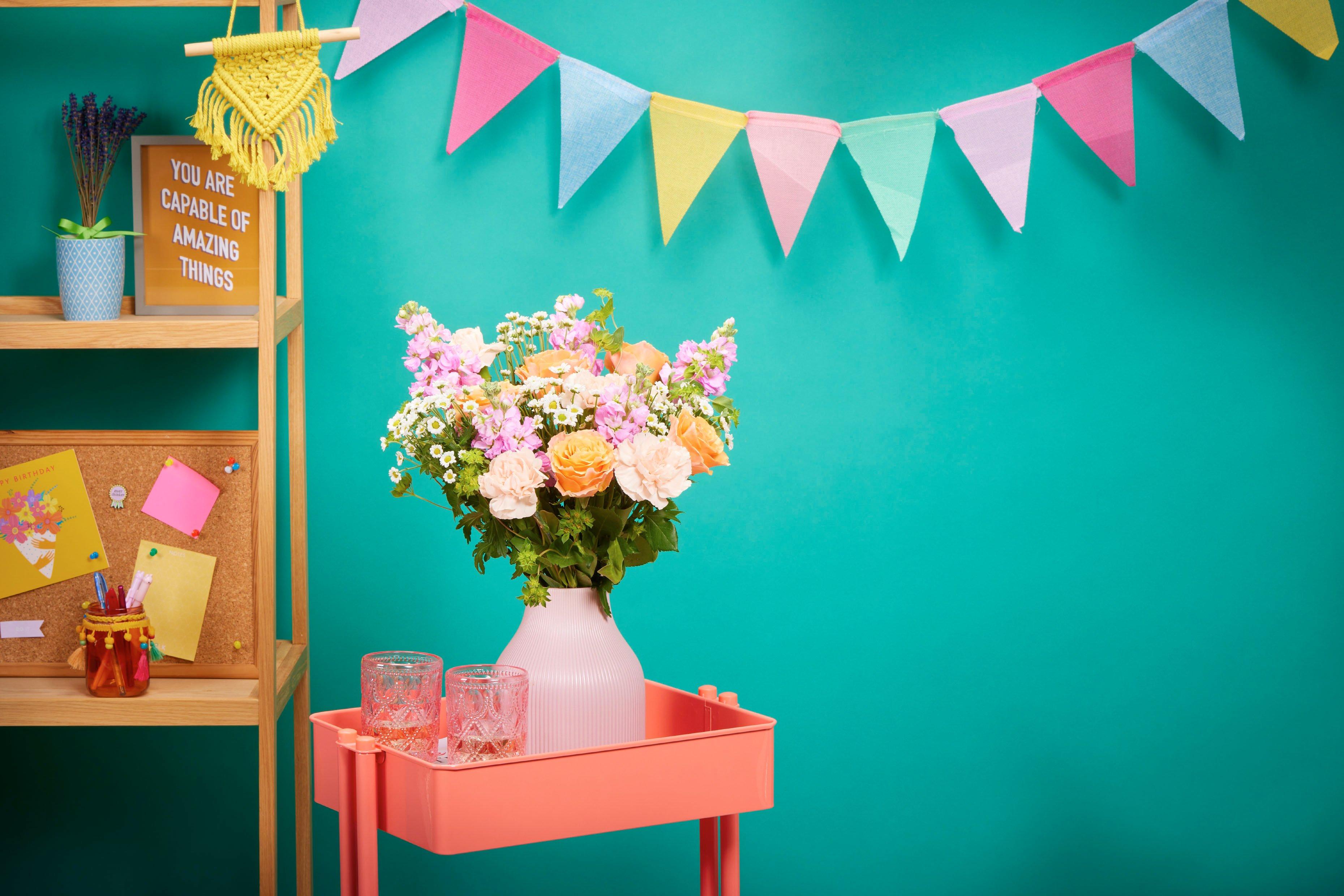 Birthday flowers and bunting
